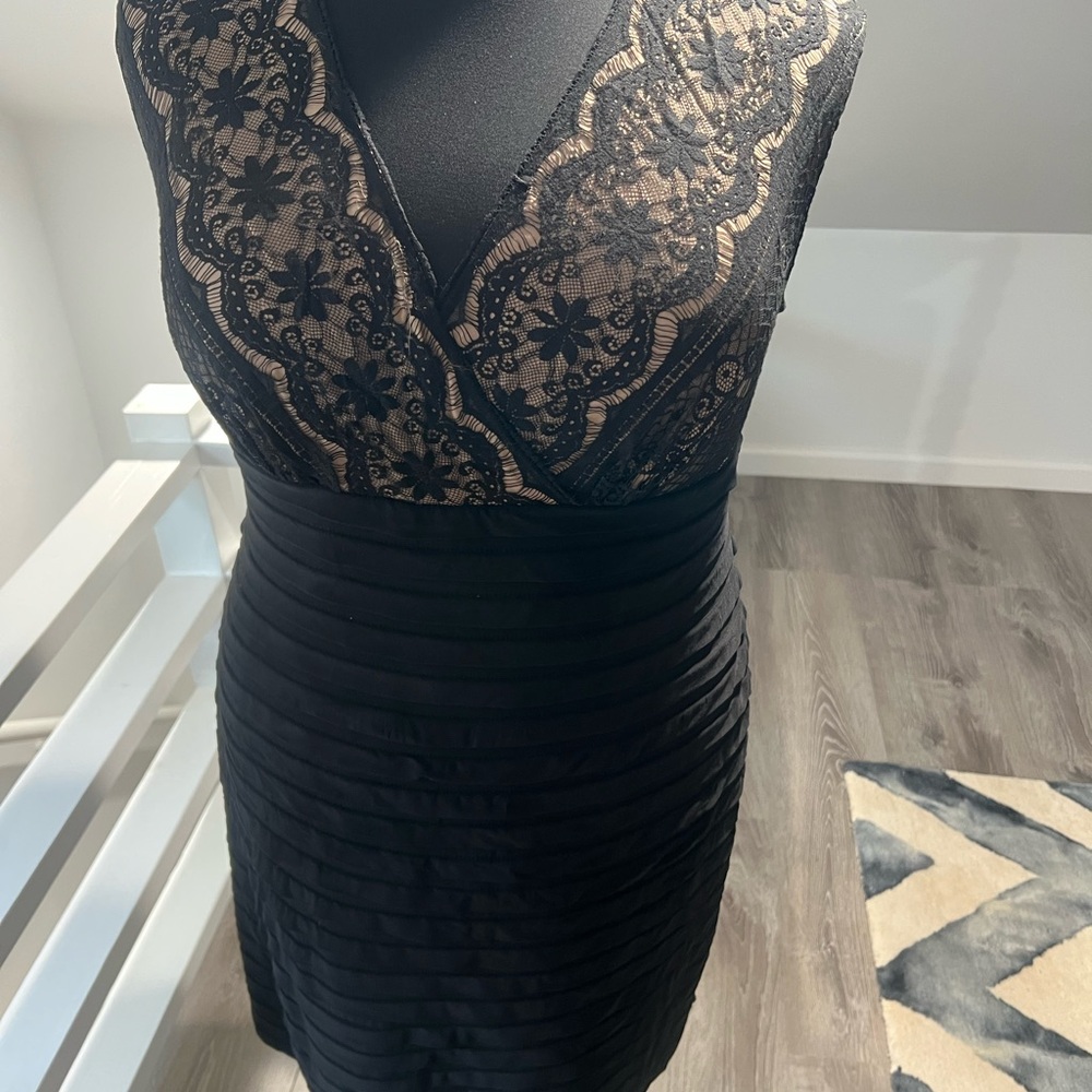 Adrianna Papell Black and Tan cocktail
